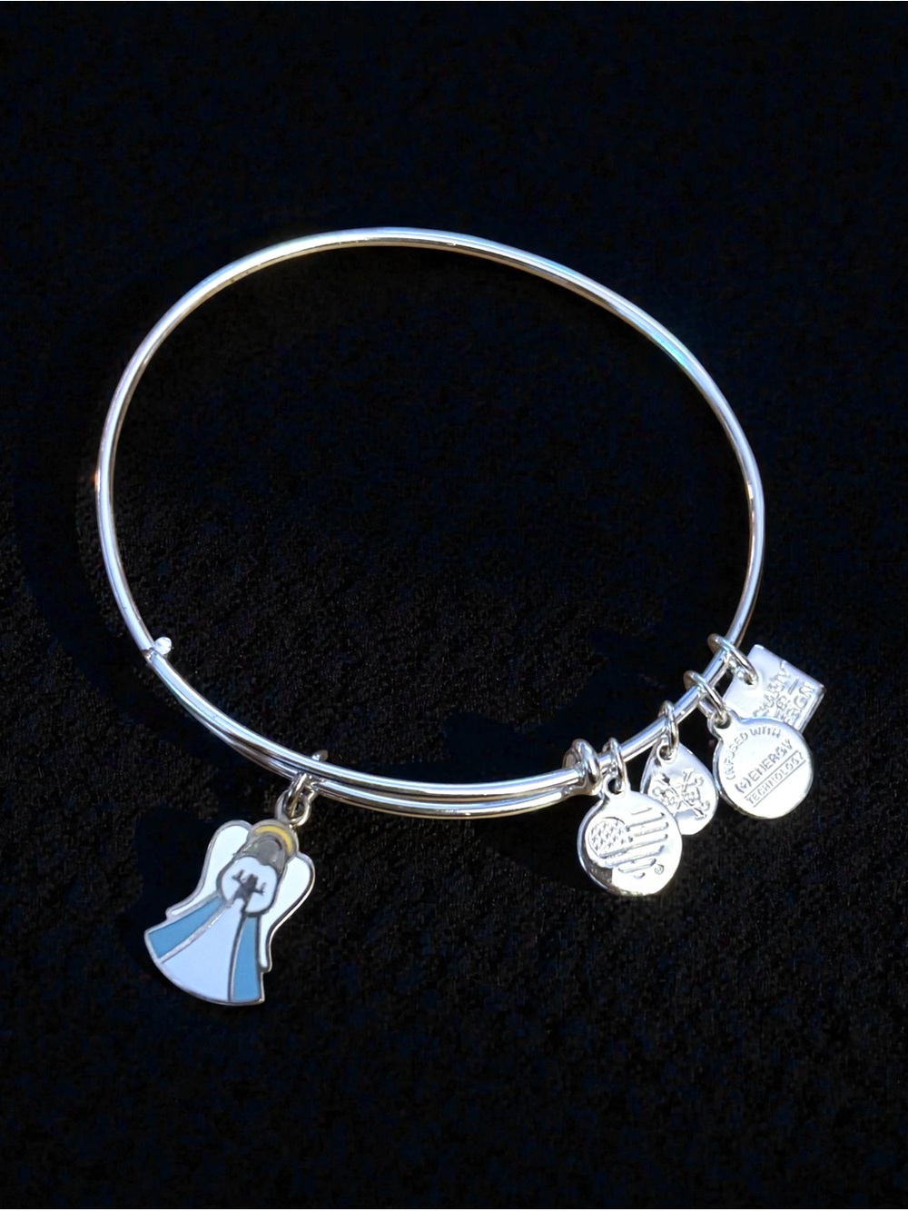 Alex and Ani silver tone Angel charm expandable bangle bracelet